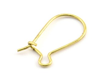 Brass Ear Hooks, 100 Raw Brass Earring Wires, Earring Hooks (20x10x0.8mm) BS 2136