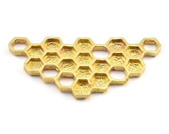 Brass Honeycomb Pendant, 1 Raw Brass Honeycomb Pendant, Charms, Findings (57x28x2.4mm) U115