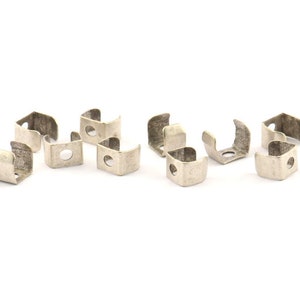 Silver Crimp End, 50 Antique Silver Plated Brass Geometric Cap Connectors With 1 Hole, Findings (6x4mm) D1036