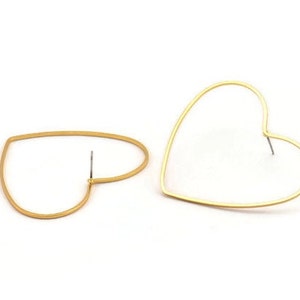 Gold Heart Earring, 4 Gold Plated Brass Heart Stud Earrings (42x50x1mm) D1281 A2175 Q0503