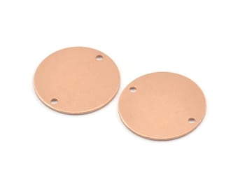 Copper Round Charm, 12 Raw Copper Round Connectors With 2 Holes, Blanks (20x0.70mm) M01366