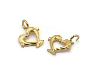 Brass Heart Charm, 10 Raw Brass Heart Charms With 1 Loop, Findings (12x10mm) SY0060