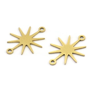 Brass Star Charm, 24 Raw Brass Star Charms With 2 Loops, Connectors (19x15x0.60mm) A3234