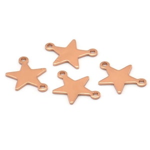 Rose Gold Star Charm, 10 Rose Gold Plated Brass Star Charms With 2 Loops (16x12x0.80mm) M01543