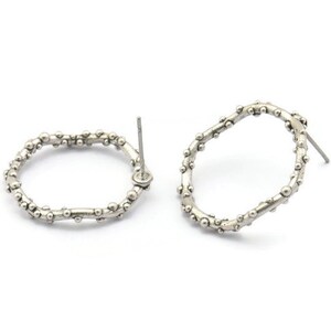 Silver Circle Earring, 2 Antique Silver Plated Brass Wavy Circle Stud Earrings (25x2mm) N1700