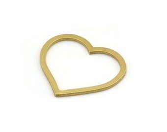 Brass Heart Charm, 24 Raw Brass Heart Connectors, Findings (20x23x1mm) A3544