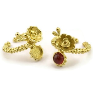 Brass Flower Ring, Raw Brass Adjustable Rings With 1 Stone Settings - Pad Size 6mm N2539