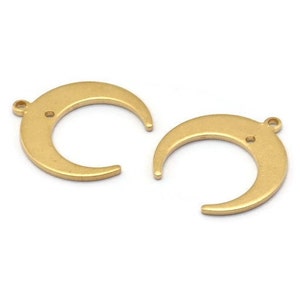 Brass Moon Charms, 24 Raw Brass Crescent Moon Charms With 1 Hole And 1 Loop, Pendants, Earrings, Findings (18x19x7x1mm) E146