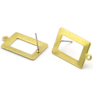 Brass Rectangle Earring, 8 Raw Brass Rectangle Stud Earrings With 1 Loop (23x14x0.80mm) B0324 A1676