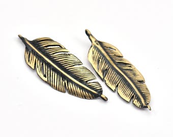 Pièce de bracelet en plumes de bronze, 2 pièces de bracelet en plumes de bronze oxydées, trouvailles de bracelet (43x14mm) S570