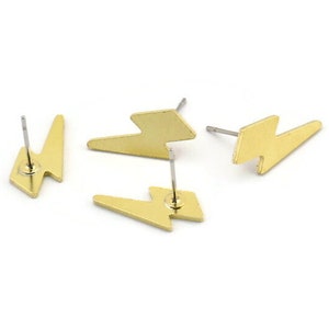 Orecchino in ottone, 8 orecchini a perno a forma di fulmine in ottone grezzo (17x8x1mm) A3732