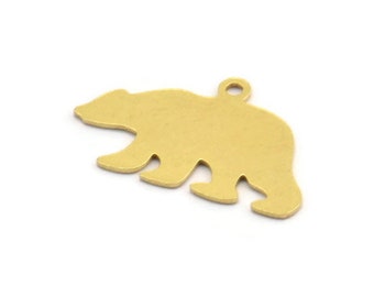 Brass Bear Charm, 12 Raw Brass Bear Shaped Charms With 1 Loop, Earring Charm Findings (13x22x0.60mm) A5210