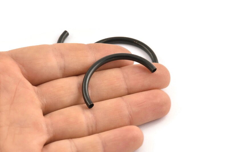 NABE•*¨*•.¸♬︎ Black Noodle Tubes, 6 Oxidized Black Brass Semi Circle