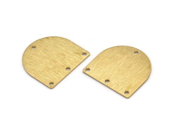 D Shaped Charm, 24 Raw Brass Textured D Shaped Connectors With 4 Holes, Earrings, Findings (16x17x0.60mm) D926