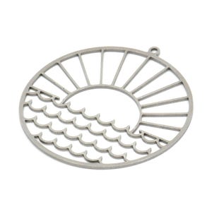 Steel Round Charm, Stainless Steel Rising Sun And Wavy Patterned Round Shaped Charms With 1 Loop, Charm Pendants (41x39x0.80mm) SMP2040