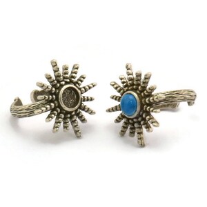 Silver Ring Setting, Antique Silver Plated Brass Adjustable Ring With 1 Stone Setting - Pad Size 6mm N1263