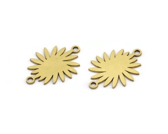 Brass Sun Connector, 24 Raw Brass Sun Connectors With 2 Loops, Charm Pendants (18x14x0.60mm) A3121