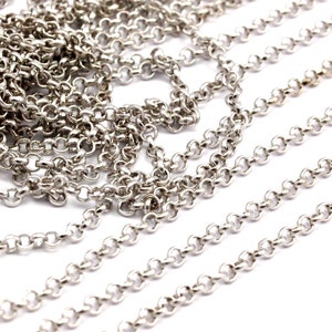 Soldered Chain, Silver Rolo Chain, Silver Tone Soldered Rolo Brass Chain (1.8mm) Mb 8-21