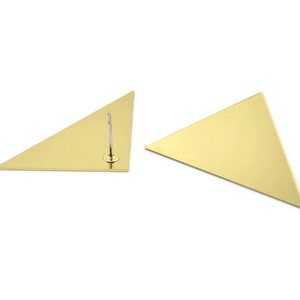 Brass Triangle Earring, 6 Raw Brass Triangle Shaped Stud Earrings (18x35x0.60mm) A2904