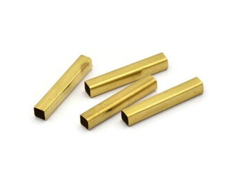 Geometric Tube Bead, 50 Raw Brass Square Tubes  (4x25mm) Bs 1590