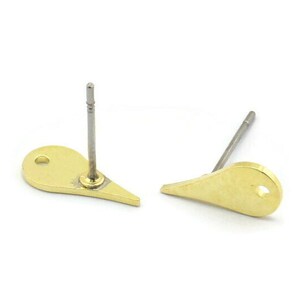 Brass Drop Earring, 12 Raw Brass Drop Shaped Stud Earrings With 1 Hole (12x6x0.80mm) M03283 A2619