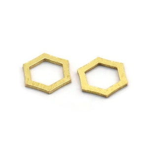 Brass Hexagon Charm, 100 Raw Brass Hexagon Rings, Connectors (8x7x0.60mm) SMP0011