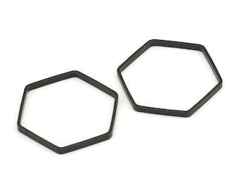 Black Hexagon Charm, 24 Oxidized Brass Black Hexagon Ring Charms (25x0.8x2mm) Bs 1189 S251