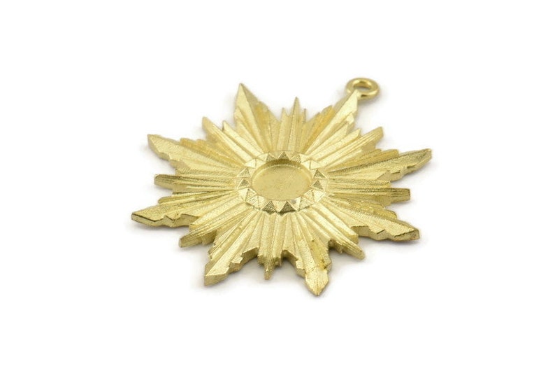 Brass Badge Charm 2 Raw Brass Rosette Charm Pendants With 1 Loop 37x34mm Earrings Pad Size 6mm N757