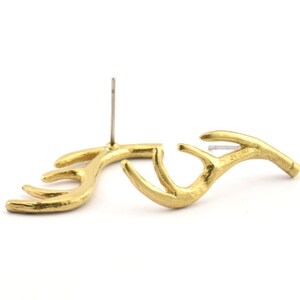 Brass Buckhorn Earring, 4 Raw Brass Buckhorn Stud Earrings (30mm) N0420 A1218