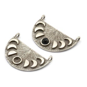 Moon Phases Pendant, 2 Antique Silver Plated Brass Moon Phases Charms With 2 Loops, Findings - Pad Size 4mm (28x16x1mm) N1225