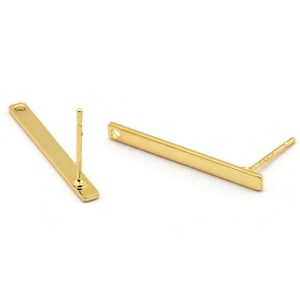 Gold Rectangle Earring, 6 Gold Plated Brass Stud Earrings With 1 Hole (25x2.5x0.80mm) E392 A1773