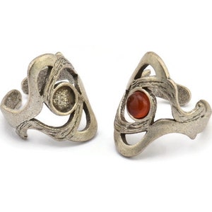 Silver Boho Ring, Antique Silver Plated Brass Boho Ring With 1 Stone Settings - Pad Size 6mm N1787 H1519