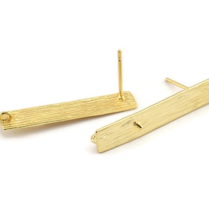Gold Rectangle Earring, 4 Gold Plated Brass Rectangle Stud Earrings (31x6x0.80mm) N1221