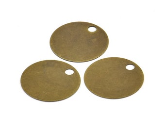 Brass Cabochon Tag, 20 Antique Brass Round Big Hole Stamping Tags, Cabochon Tags, Pendant,findings (20mm) Pen 527 K009