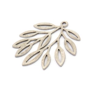 Silver Leaf Charm, 6 Antique Silver Plated Brass Branch Charms With 1 Loop, Charm Pendants (27x22.5x0.60mm) A5026