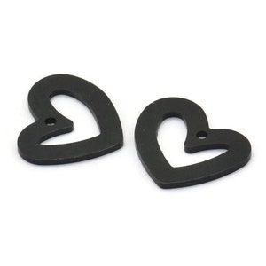 Black Heart Charm, 8 Oxidized Black Brass Heart Charms With 1 Hole (16x14x1mm) M864