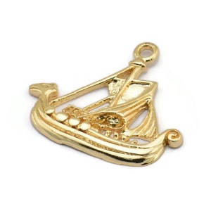 Gold Ship Pendant, 1 Gold Plated Brass Viking Ship Necklace Pendants With 1 Loop, Earrings, Findings (31x27x3mm) BS 1912 Q0419