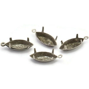Marquise Prong Setting, 25 Antique Silver Plated Brass Marquise 1 Loop, 4 Prong Settings (7x15mm) S398 H0633