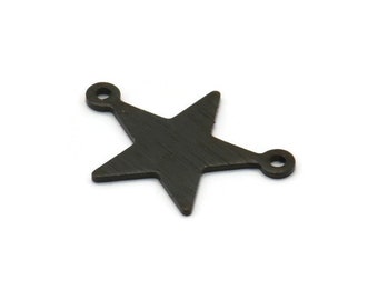 Charm Stella Nera, 12 Charm Stella in Ottone Nero Ossidato Testurizzato Con 2 Anelli (22x16x0.80mm) M01577