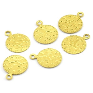 Brass Coin Charm, 50 Raw Brass Round Ottoman Sultan&#39;s Signature Coin Charms, Findings (10mm) Brs 127 A0517