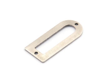 Dije en forma de D: 8 conectores en forma de D de latón bañado en plata antigua con 2 orificios, colgantes (30 x 13 x 0,80 mm) M071