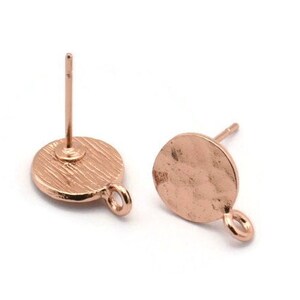 Rose Gold Earring Posts, 6 Rose Gold Plated Brass Round Earring Stud, Earring Charms With 1 Loop (9mm) N0803 Q0825