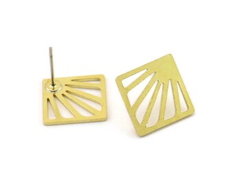 Pendientes de botón, 6 pendientes de botón de latón crudo - Pendientes de botón con forma geométrica - Pendientes de latón - Pendientes (18 x 13 x 0,80 mm) A5992