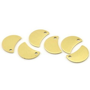 Brass Moon Charm, 12 Raw Brass Crescent Moon Charms With 1 Hole, Blanks (13x8x0.70mm) M796