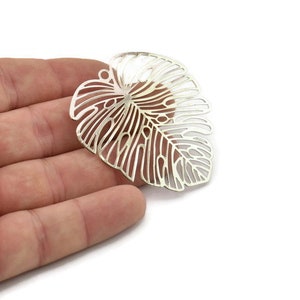 Silver Monstera Charm, 2 Silver Tone Brass Monstera Leaf Charms With 1 Loop, Pendants, Earrings, Findings (49x44x0.40mm) D0618 H0969