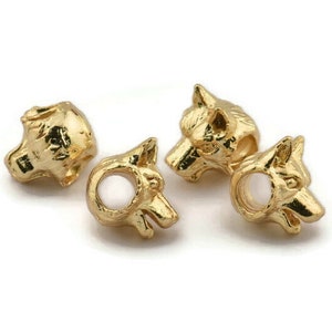 Gold Wolf Beads, 2 Gold Plated Brass Wolf Bracelet Parts (11x10mm) N0377 S1194