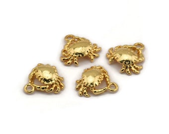 Gold Crab Charm, 2 Gold Plated Brass Crab Charm With 1 Loop, Pendants, Findings (13mm) N0899