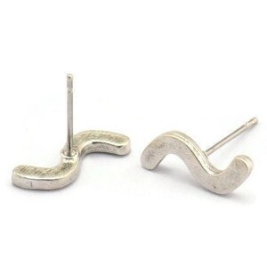 Earring Studs, 8 Antique Silver Plated Brass -  Irregular Stud Earrings - Silver Earrings - Earrings (15x5x1.5mm) N1416