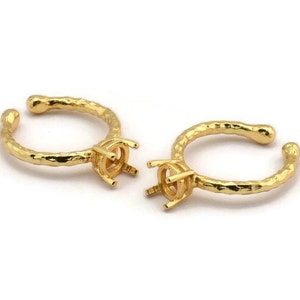Adjustable Ring Settings - Gold Plated Brass 4 Claw Ring Blank - Pad Size 6mm N0318