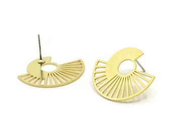 Earring Studs, 6 Raw Brass -  Stud Earrings - Brass Earrings - Earrings (24x20x0.60mm) A5848
